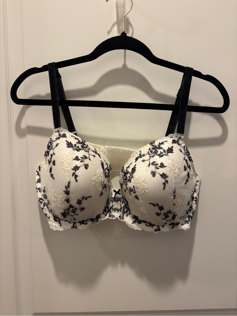Victoria's Secret White Bra & Panty Set with Black Floral Embroidery